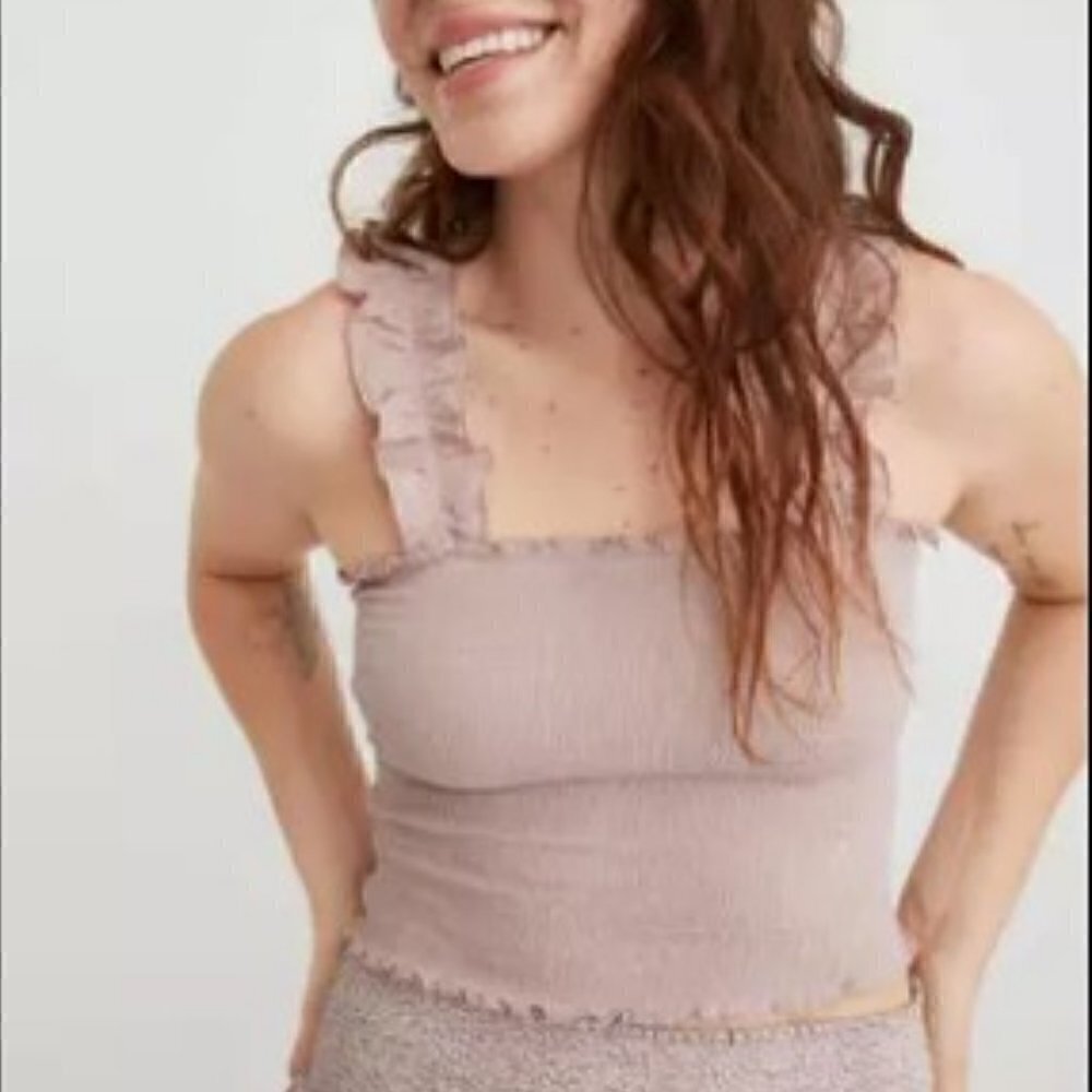 Aerie Jungle Thrills Smocked Tank Top in Cocoa Cream Size XL